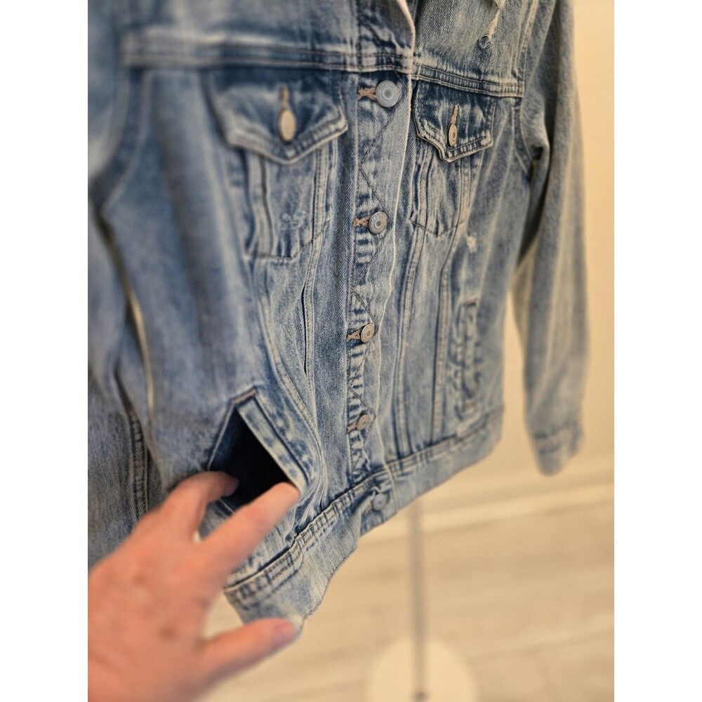 Old Navy Star Studded Collar Fray Denim Trucker Classic Jean Jacket Women’s L - Picture 4 of 12